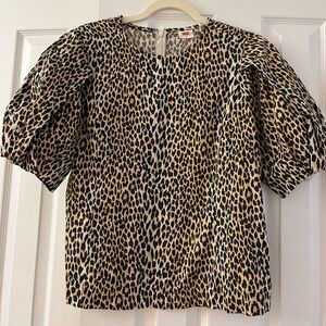 Levi’s Womens M Medium Leopard Cheetah Animal Print Puff Sleeve Blouse Zipper